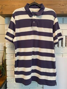 R.M. Williams Polo Rugby Shirt Mens XXL Navy White Striped 100% Cotton Australia